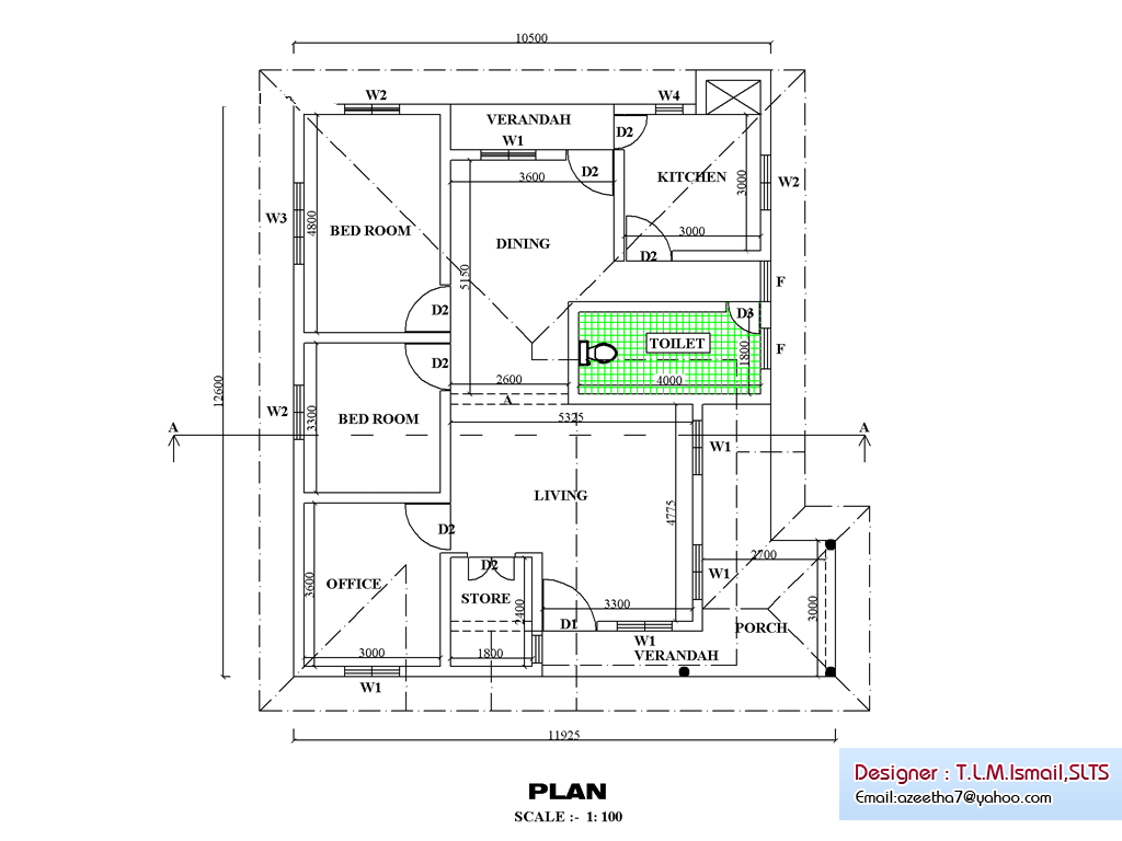 Kerala Single Floor House Plan 1270 Sq Ft