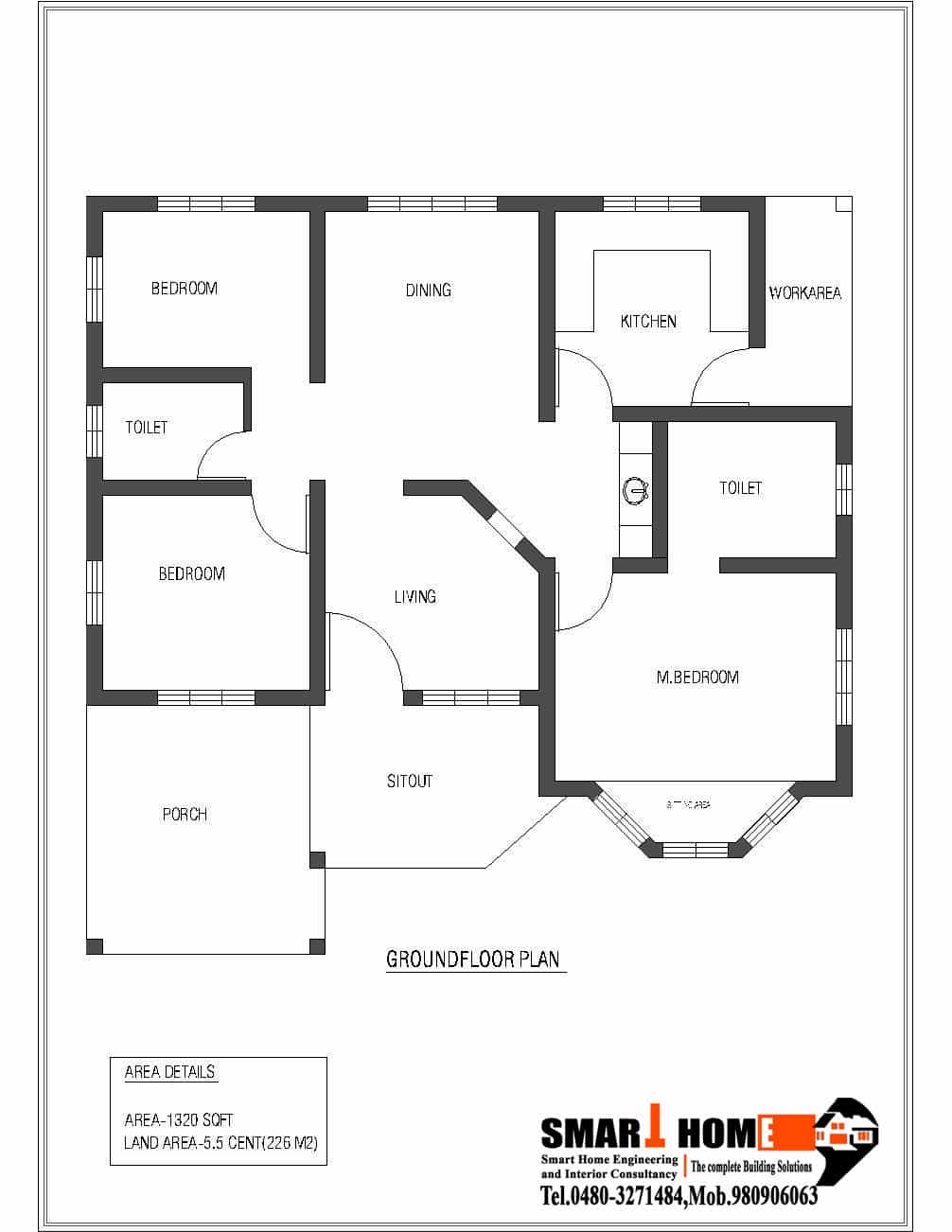 Single Storey Kerala House Plan 1320 Sqfeet