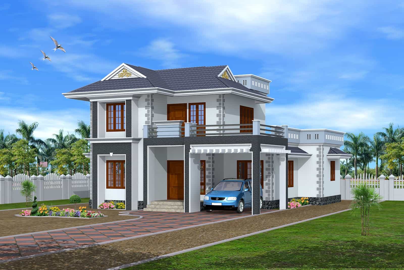 3D exterior Design Kerala house