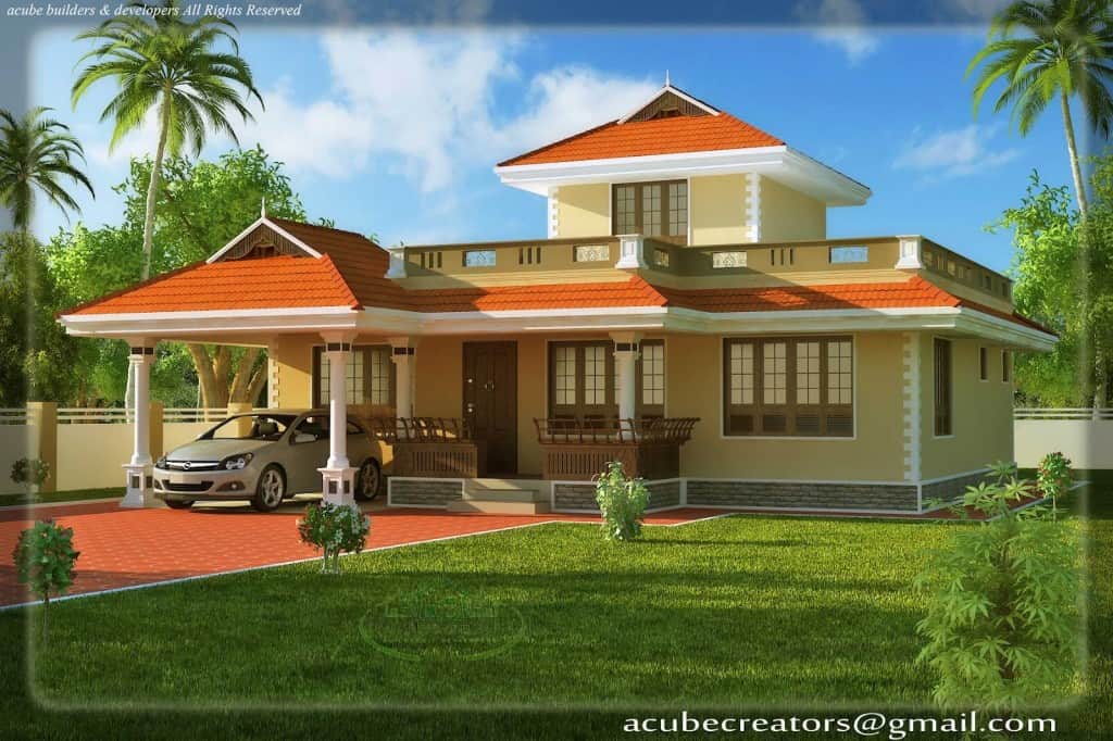 Kerala Style House Elevation At 1524 Sqft