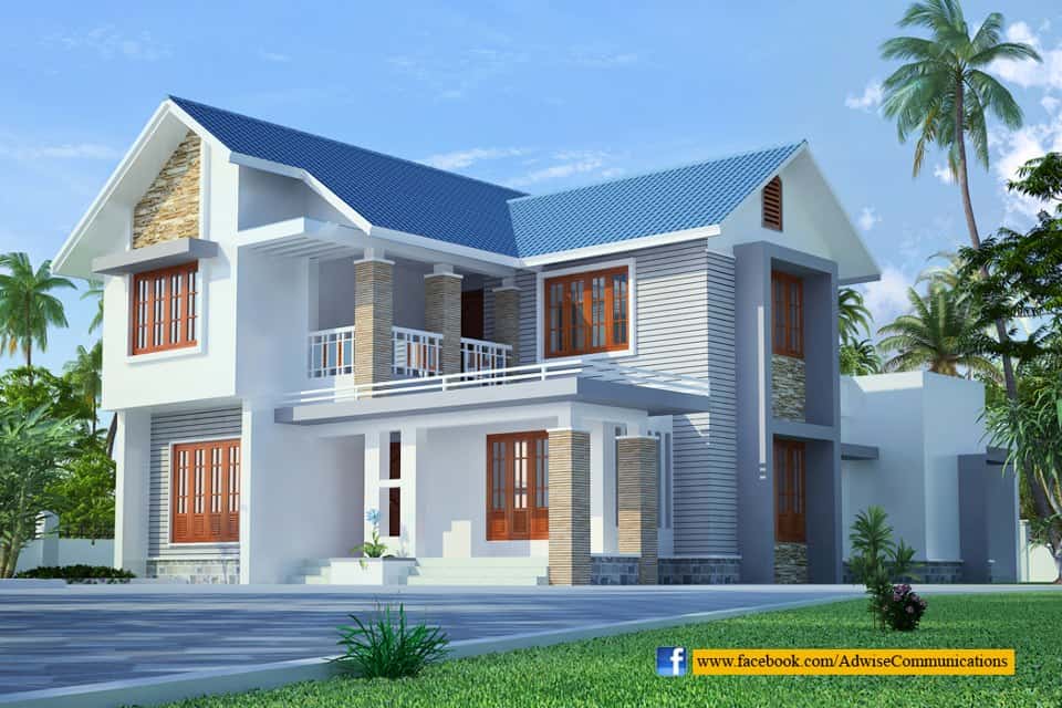 kerala home design for sloping roof villa