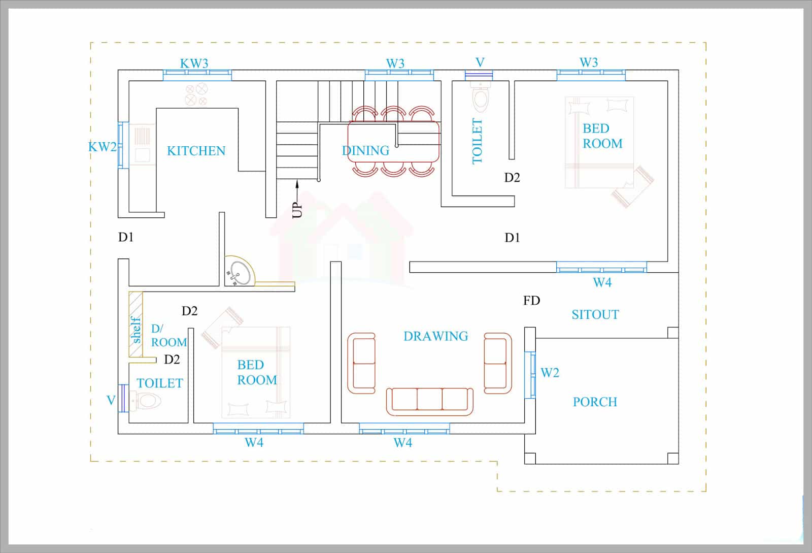 Kerala house plans for a 1600 sq.ft 3BHK house