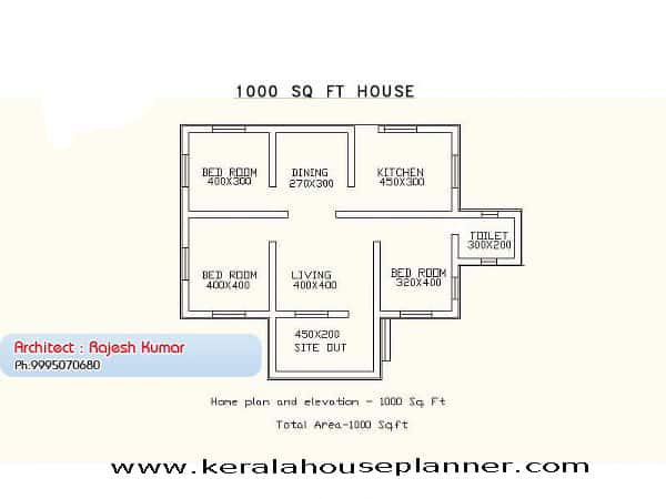 House Plan for a 1000 sq.Ft single floor House