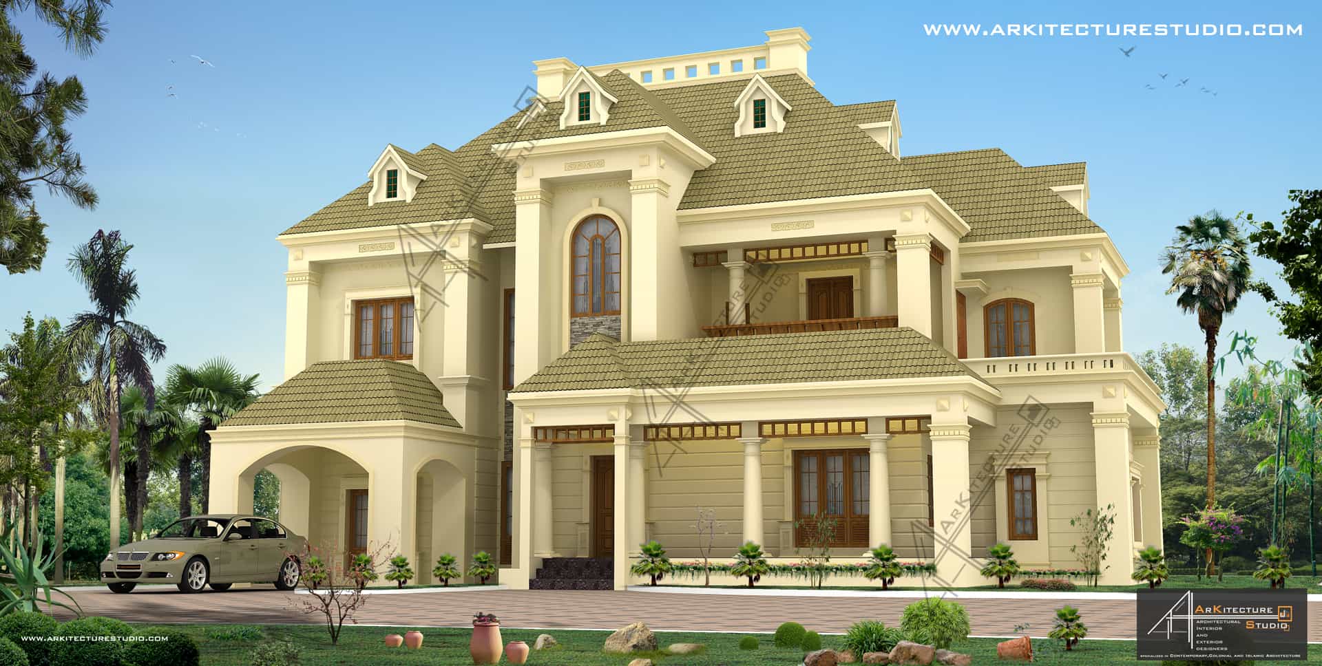 Colonial Style House Designs in Kerala at 3500 sqft & 5000 sqft
